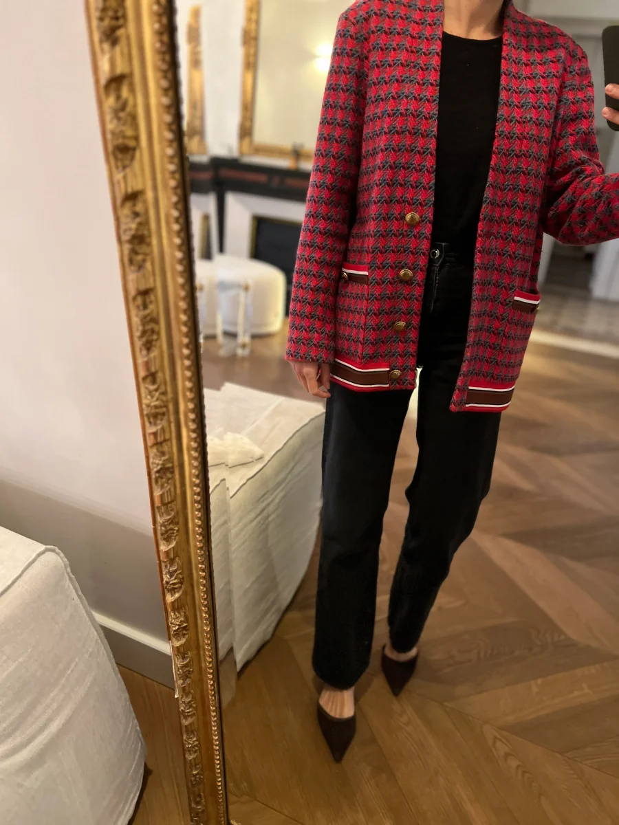 Veste Sandro en laine rouge pied de poule – Image 3