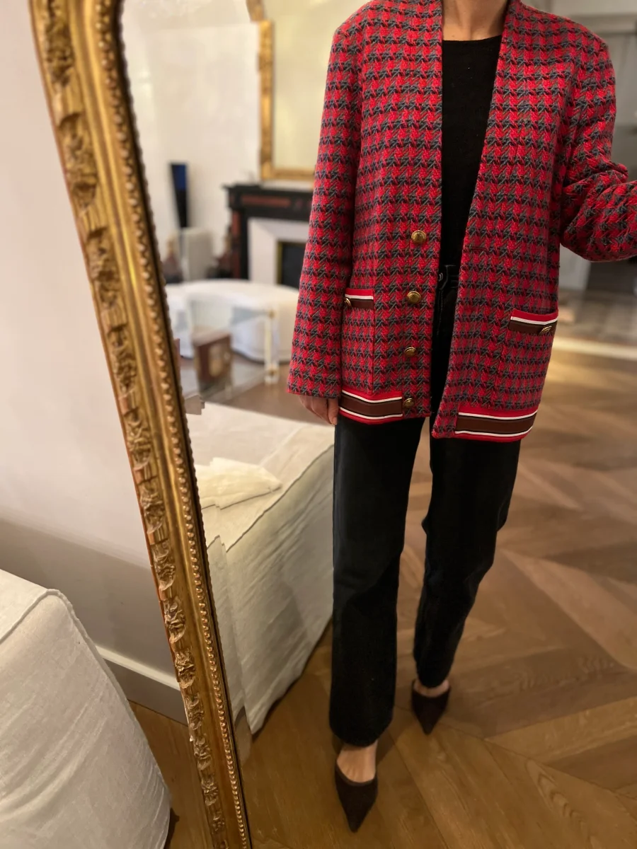 Veste Sandro en laine rouge pied de poule