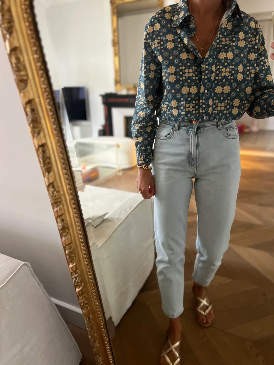 Ines de la Fressange - Chemise à fleurs bleu