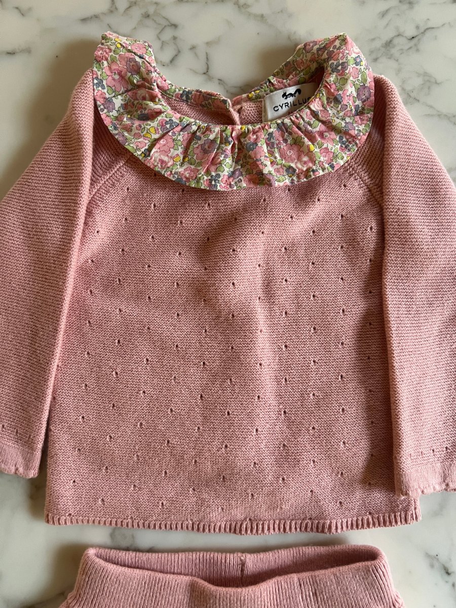 Cyrillus - Ensemble Legging et Pull rose col fleuri T.6mois – Image 3