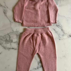 Cyrillus - Ensemble Legging et Pull rose col fleuri T.6mois