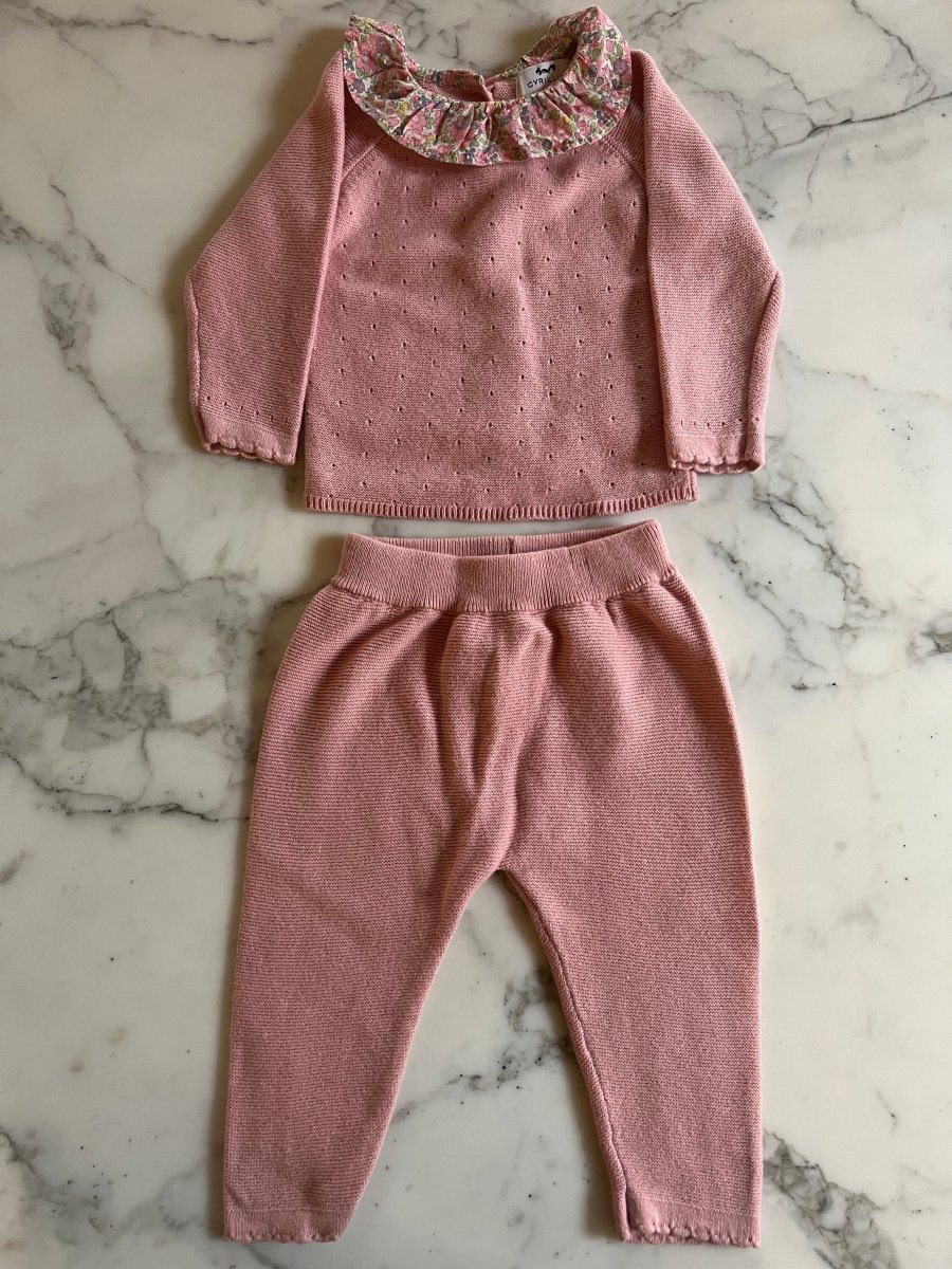 Cyrillus - Ensemble Legging et Pull rose col fleuri T.6mois – Image 2