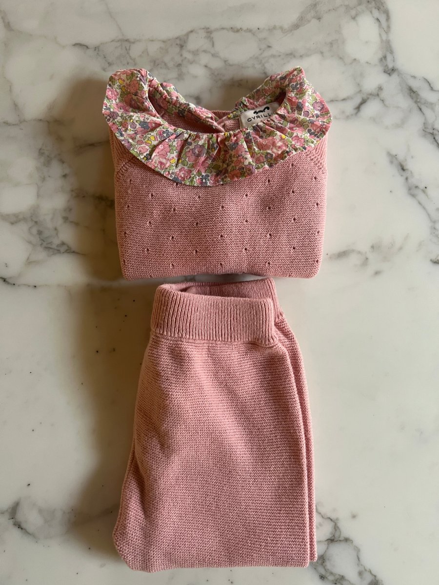 Cyrillus - Ensemble Legging et Pull rose col fleuri T.6mois – Image 5