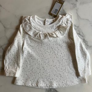 Petit Bateau - Blouse blanche étoiles argentées T.18 mois