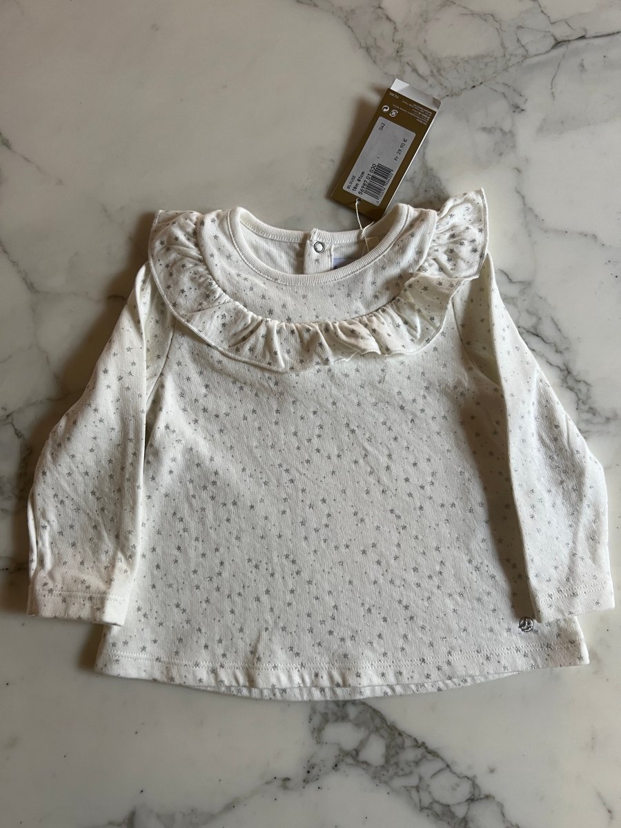 Petit Bateau - Blouse blanche étoiles argentées T.18 mois
