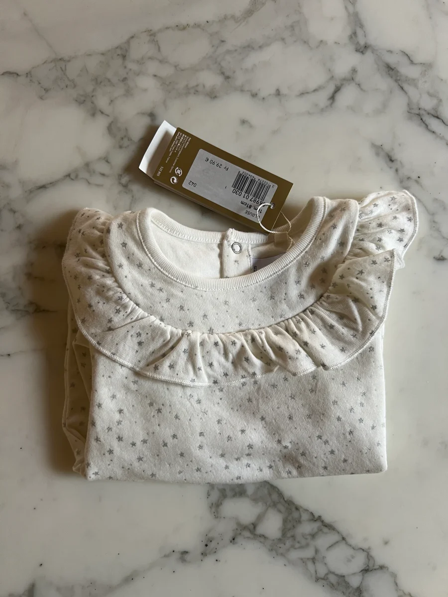 Petit Bateau - Blouse blanche étoiles argentées T.18 mois – Image 3