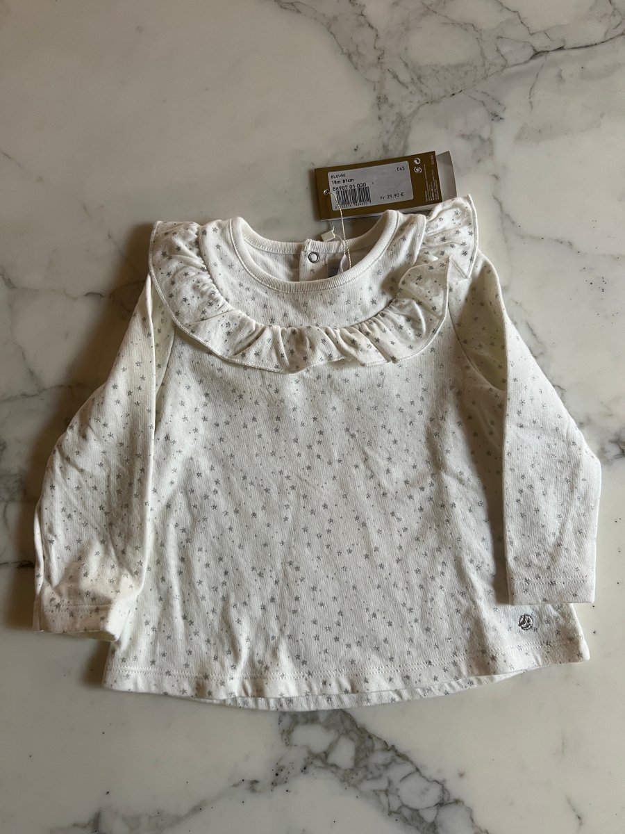 Petit Bateau - Blouse blanche étoiles argentées T.18 mois – Image 5