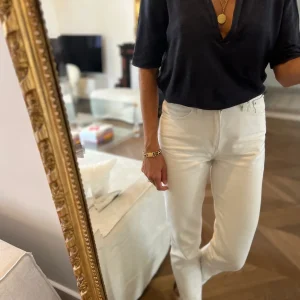 Ba&sh -  T-Shirt bleu nuit en lin