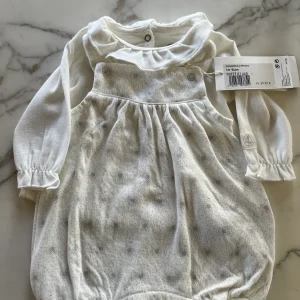 Petit Bateau - Ensemble body bloomer blanc T.1mois Neuf