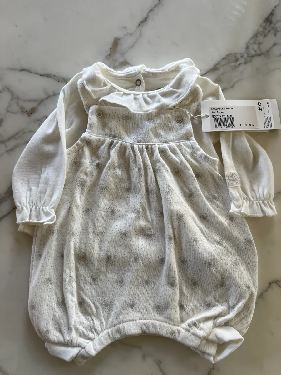 Petit Bateau - Ensemble body bloomer blanc T.1mois Neuf – Image 2