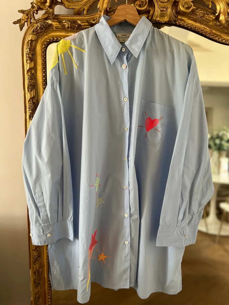 Forte Forte - Robe chemisier bleu ciel motifs coeur nuage – Image 6