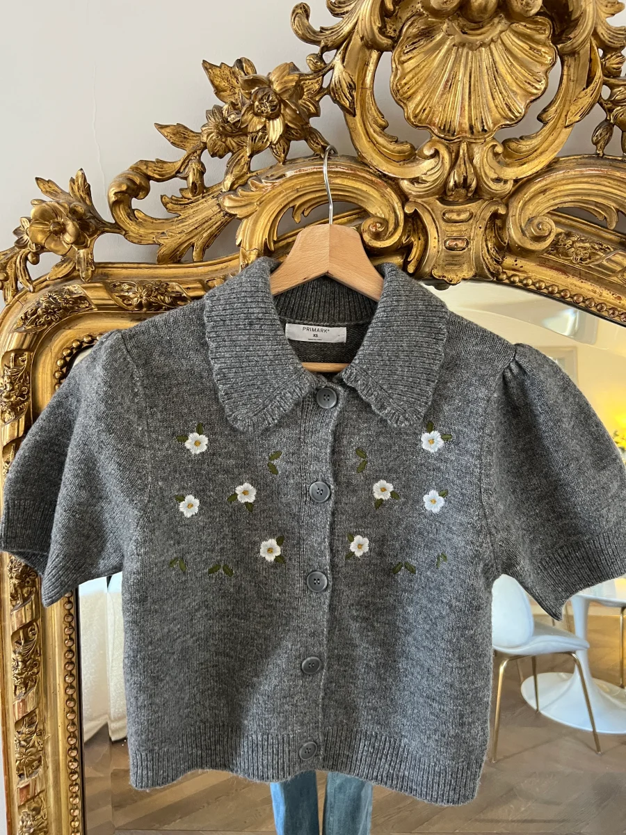 Primark - Pull gris manches courtes à fleurs – Image 5