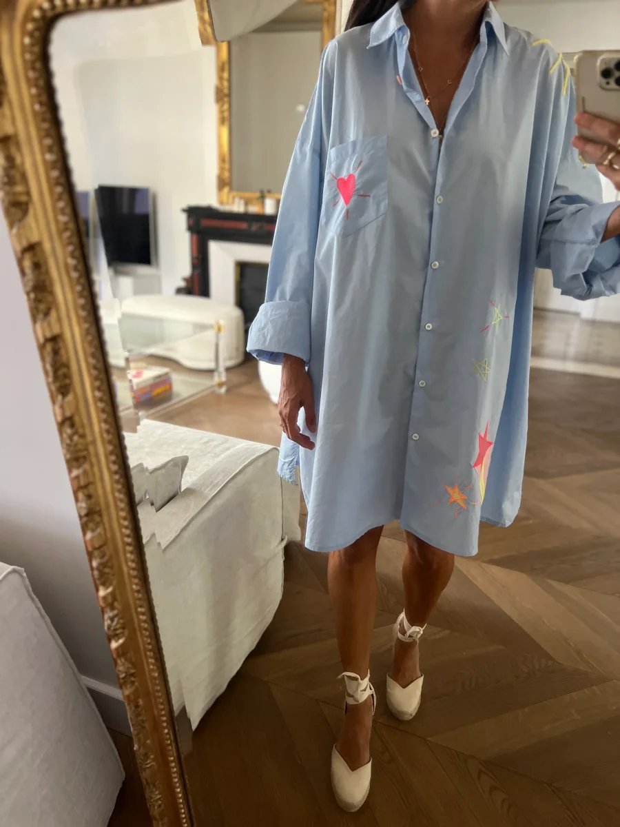 Forte Forte - Robe chemisier bleu ciel motifs coeur nuage – Image 4