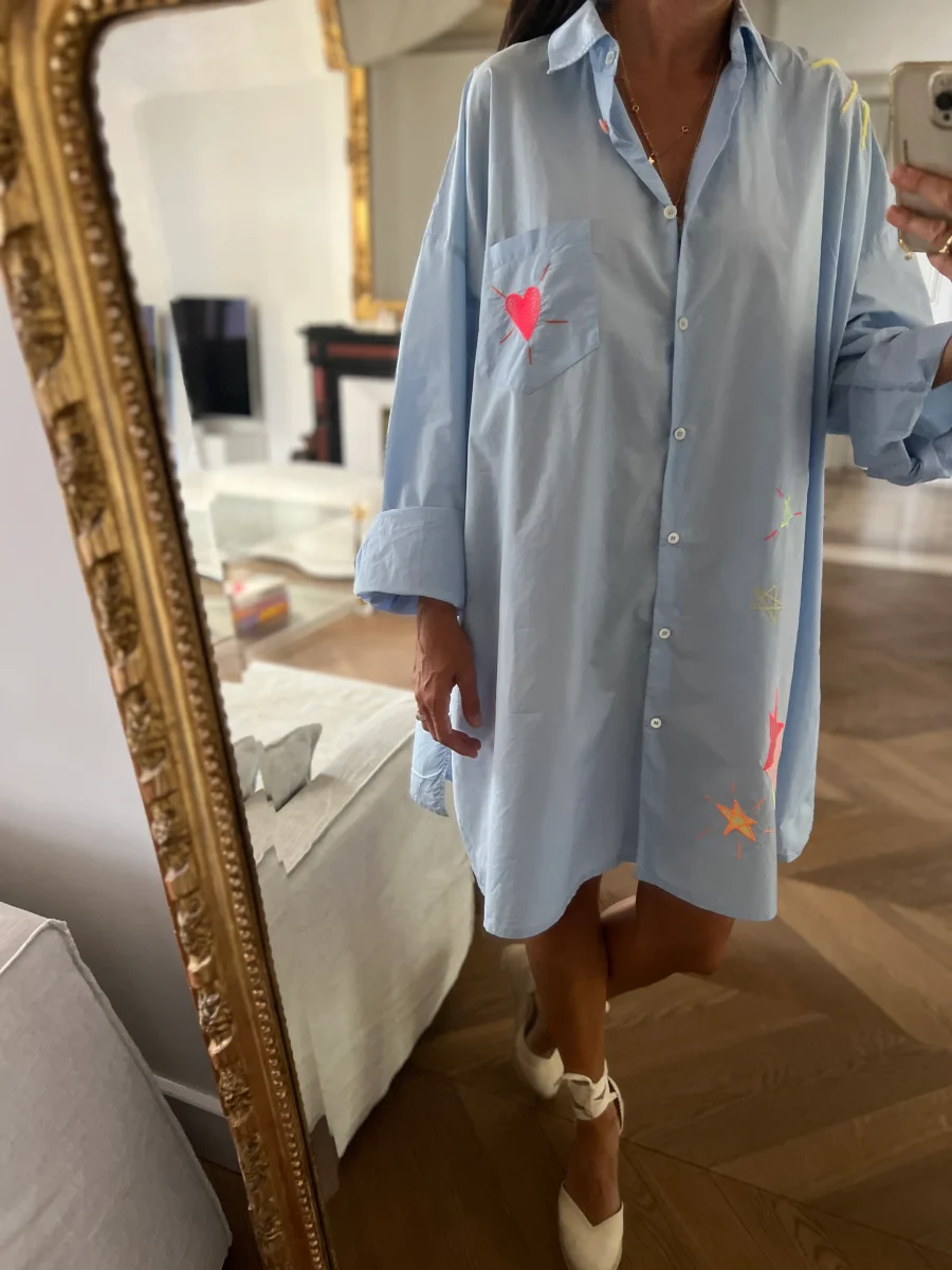 Forte Forte - Robe chemisier bleu ciel motifs coeur nuage – Image 5