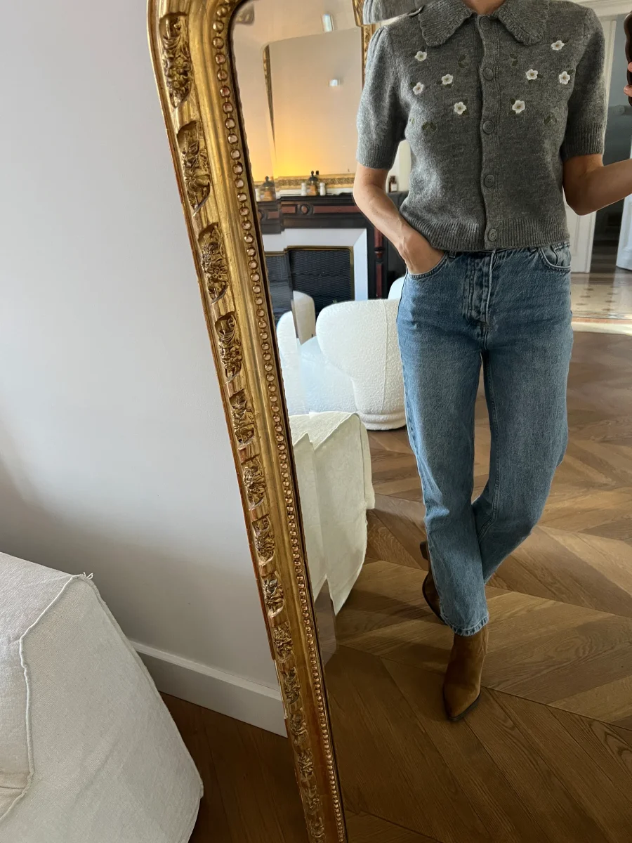 Primark - Pull gris manches courtes à fleurs – Image 4