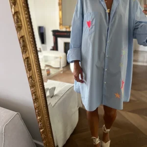 Forte Forte - Robe chemisier bleu ciel motifs coeur nuage