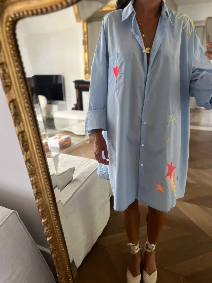 Forte Forte - Robe chemisier bleu ciel motifs coeur nuage – Image 3