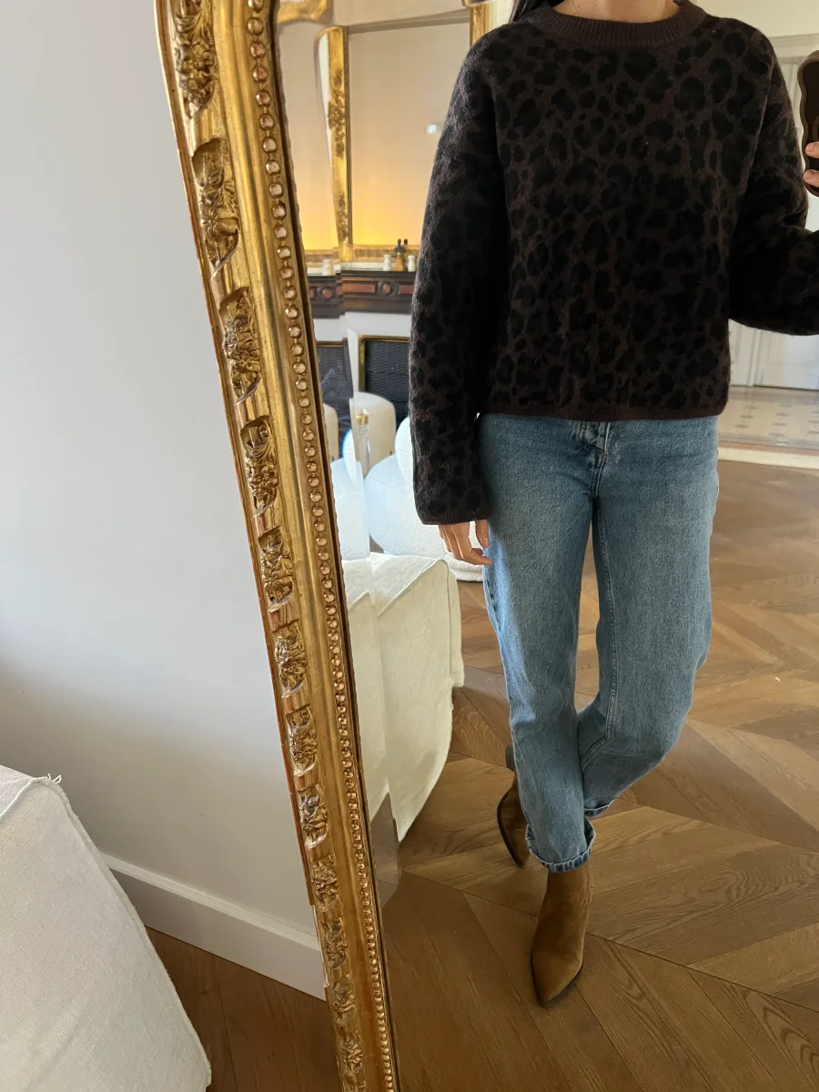 H&M - Pull Léopard en maille jacquard marron et noir