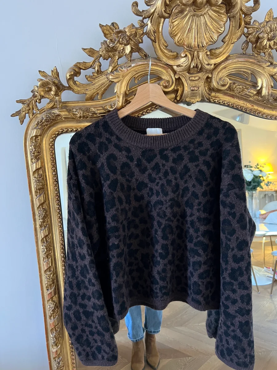 H&M - Pull Léopard en maille jacquard marron et noir – Image 4
