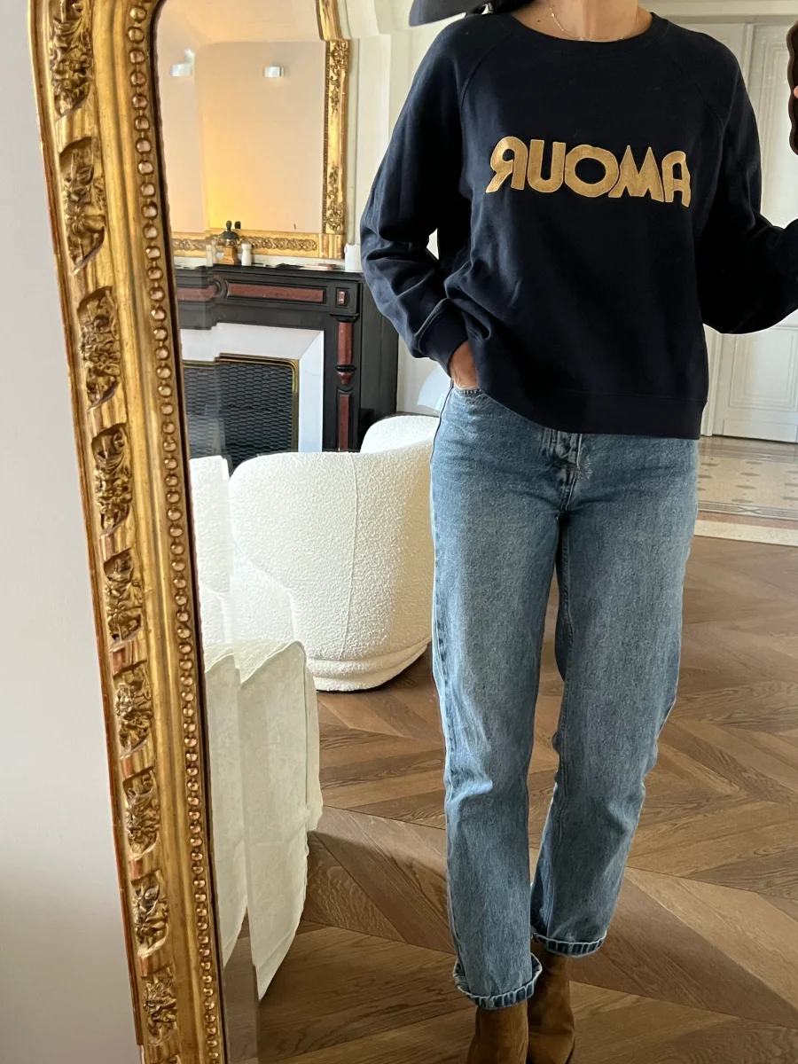 Sézane - Sweat bleu marine Amour