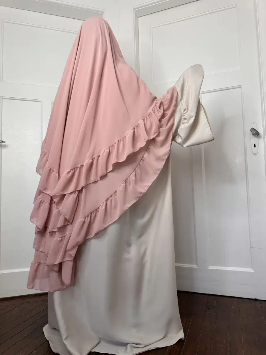 Khimar 3 Voiles Mousseline Arrondi à volant – Image 6