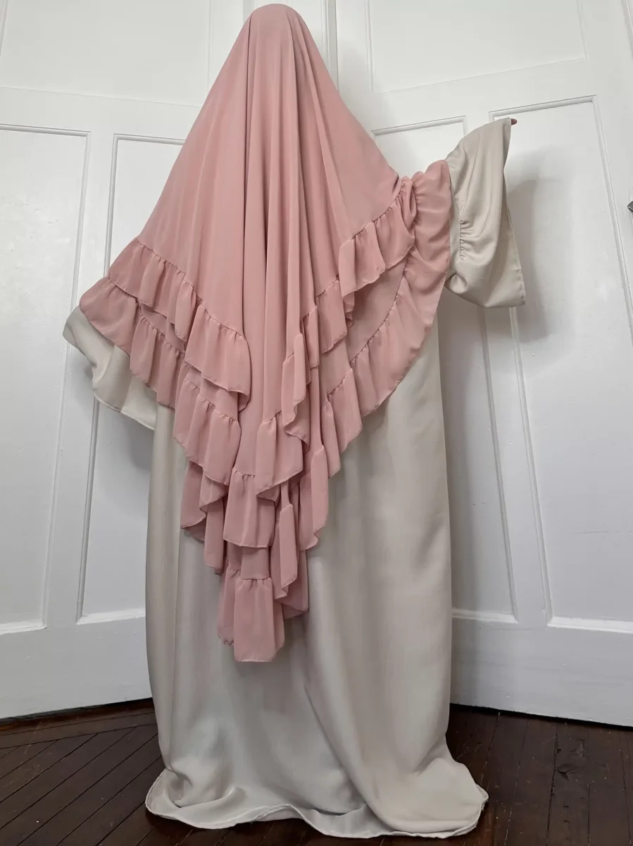 Khimar 3 Voiles Mousseline Arrondi à volant – Image 8