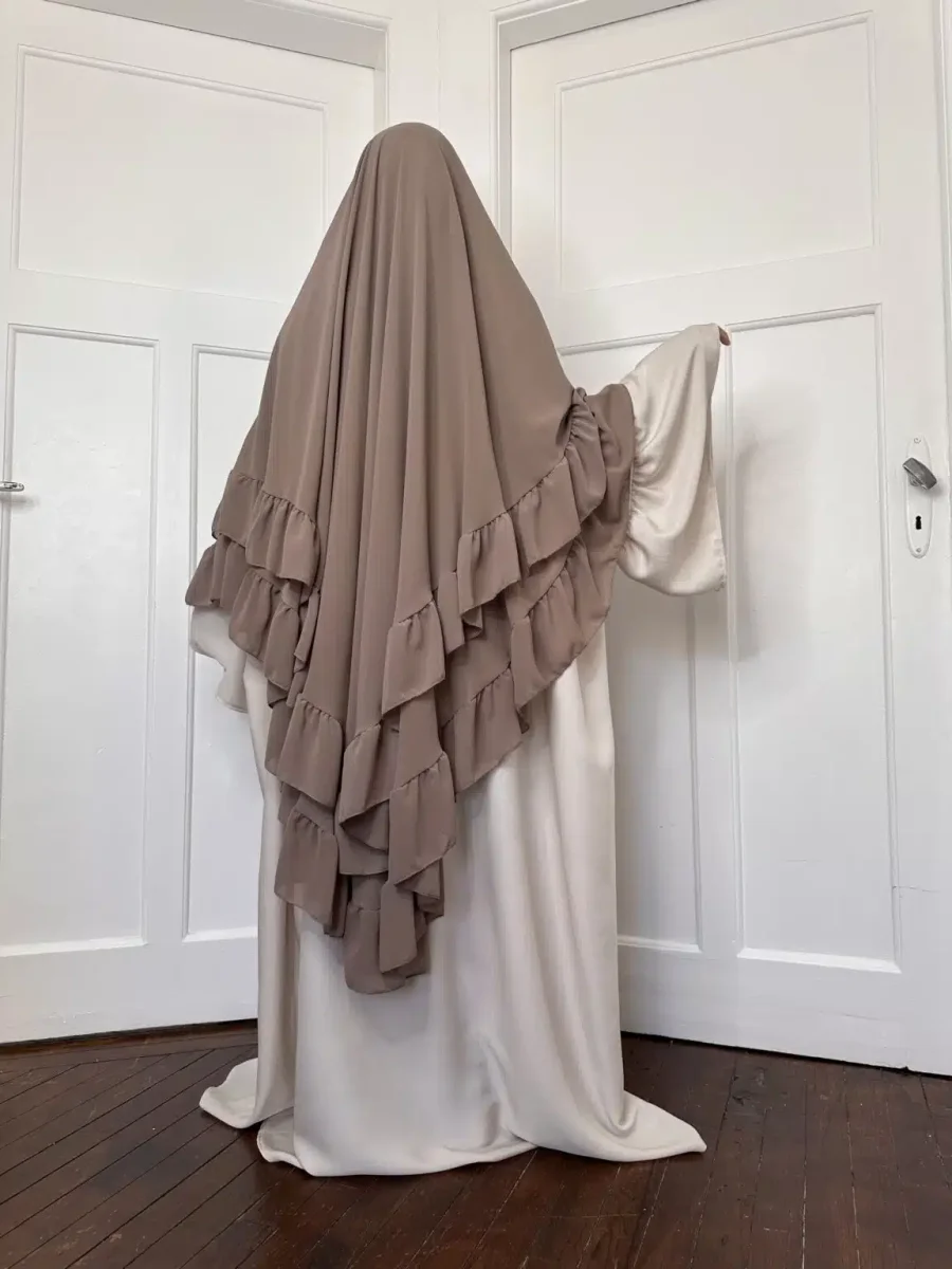 Khimar 3 Voiles Mousseline Arrondi à volant