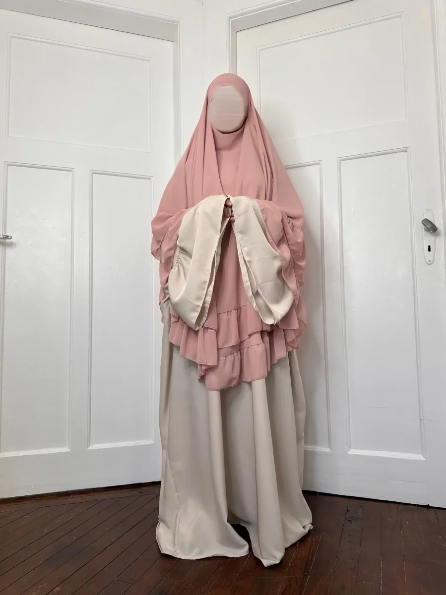 Khimar 3 Voiles Mousseline Arrondi à volant – Image 9