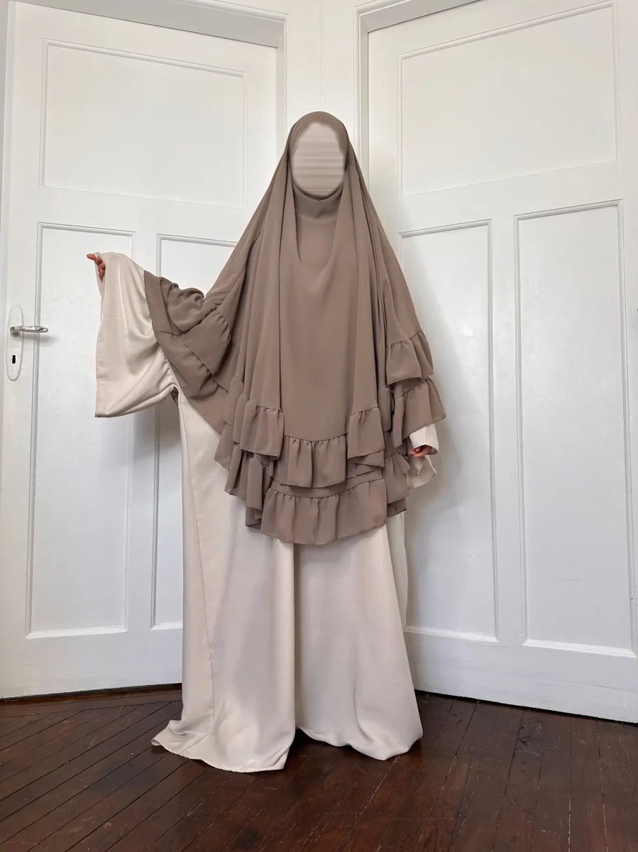 Khimar 3 Voiles Mousseline Arrondi à volant – Image 3