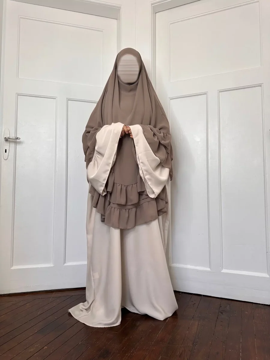 Khimar 3 Voiles Mousseline Arrondi à volant – Image 4