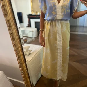 Forte Forte - Robe en satin ecrue et bleu ciel