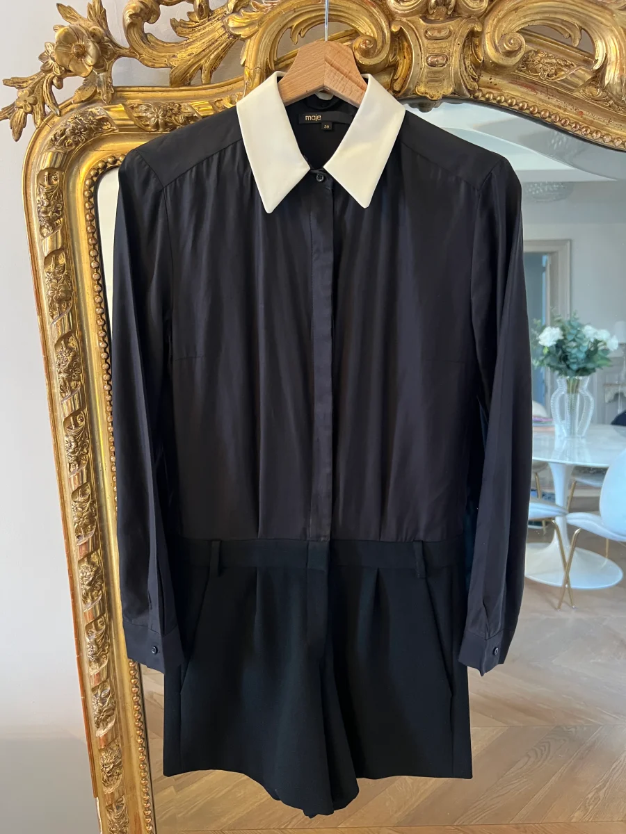 Maje - Combishort noire col blanc simili cuir – Image 6