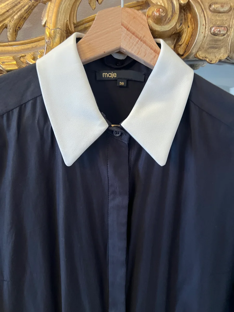 Maje - Combishort noire col blanc simili cuir – Image 7