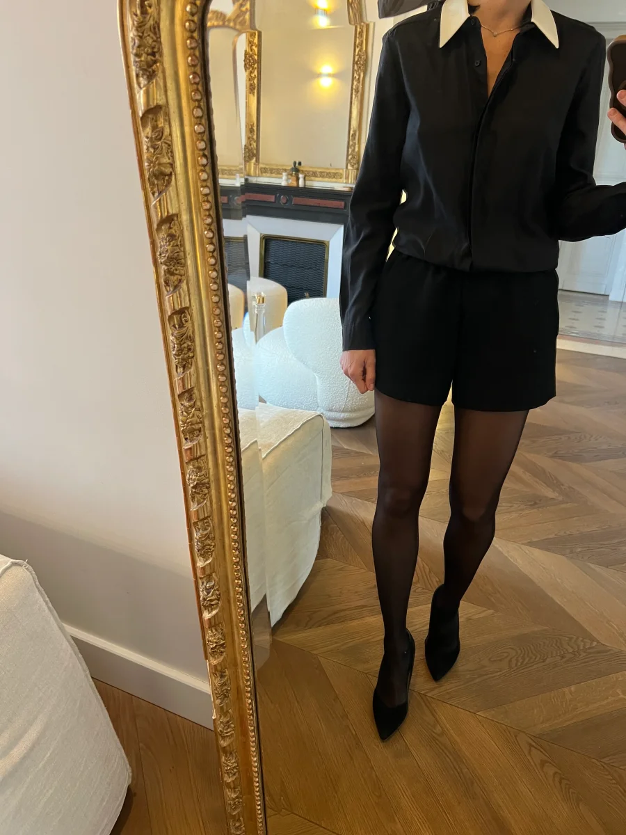 Maje - Combishort noire col blanc simili cuir – Image 5