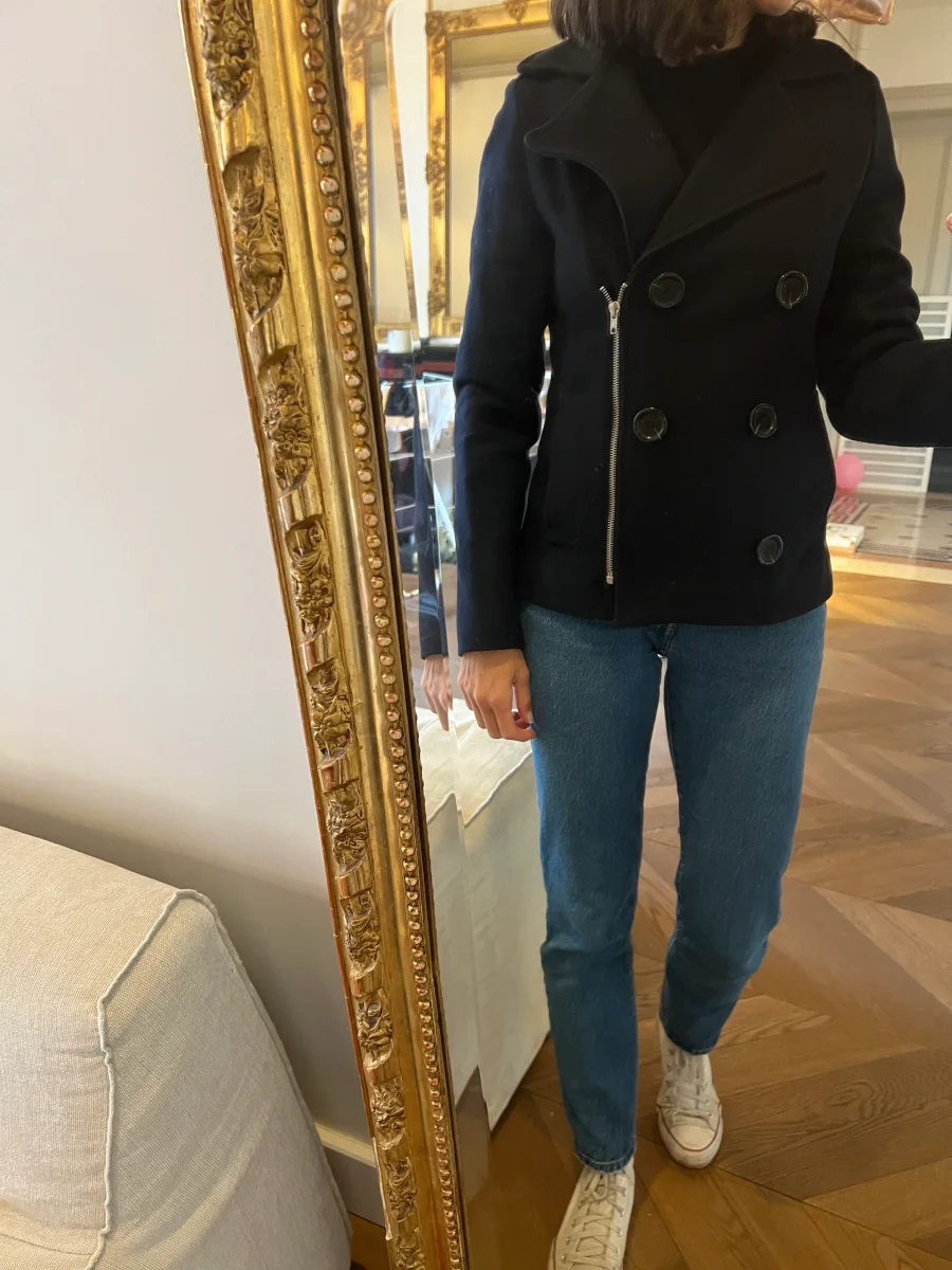 Manteau court Sessun en laine bleu marine – Image 2