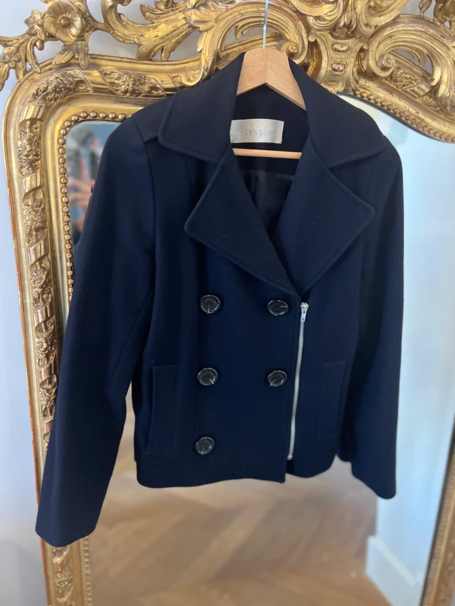 Manteau court Sessun en laine bleu marine – Image 7