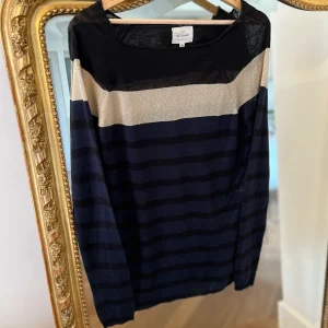 Pull fin Sézane bleu marine et doré