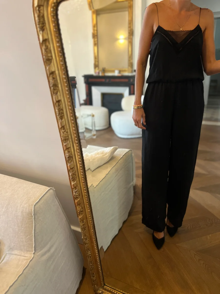 Maje - Combinaison noire pantalon à bretelles