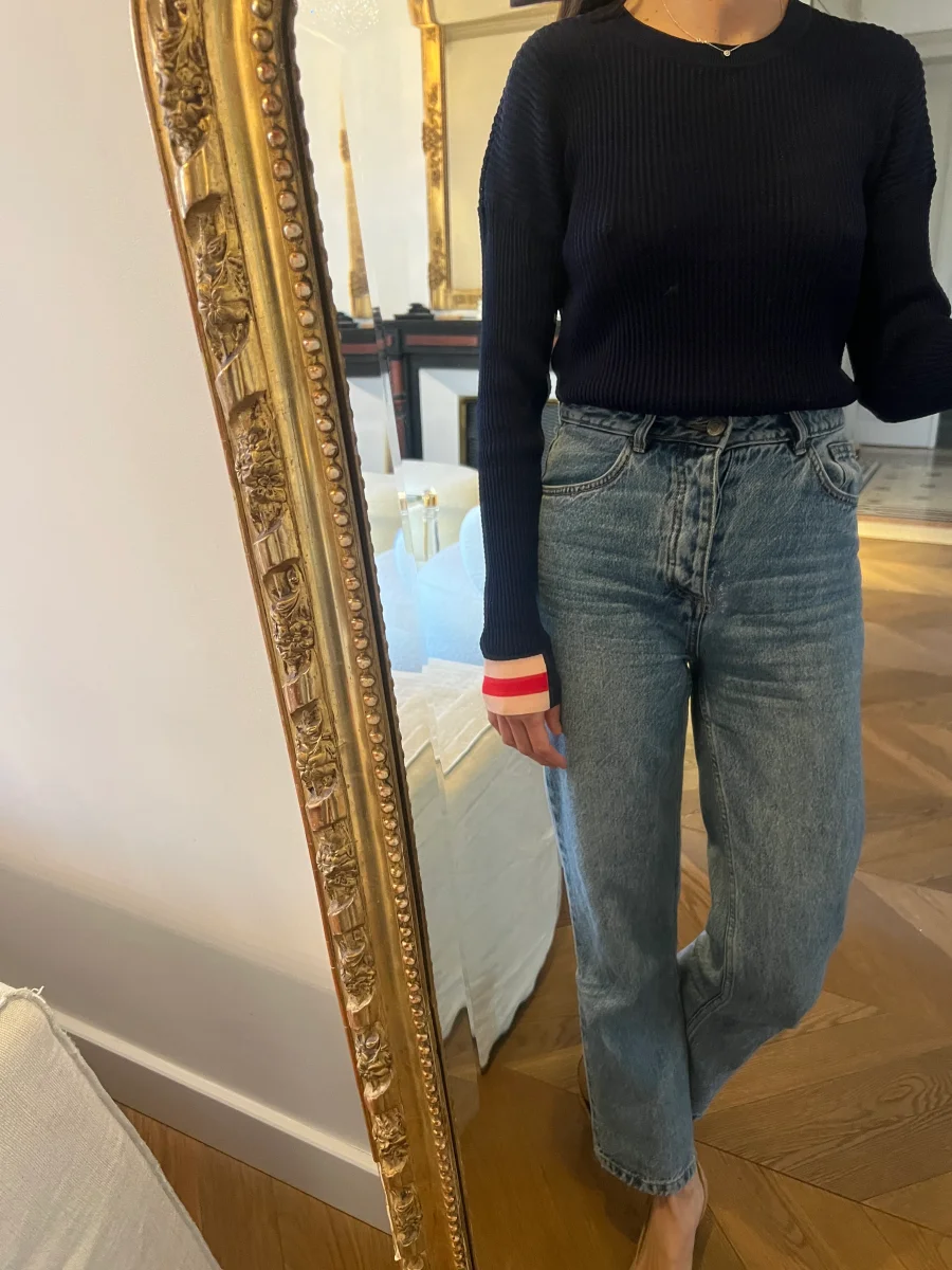 Aurianne Sinacola - Pinko Pull bleu marine bas rose en bande rouge