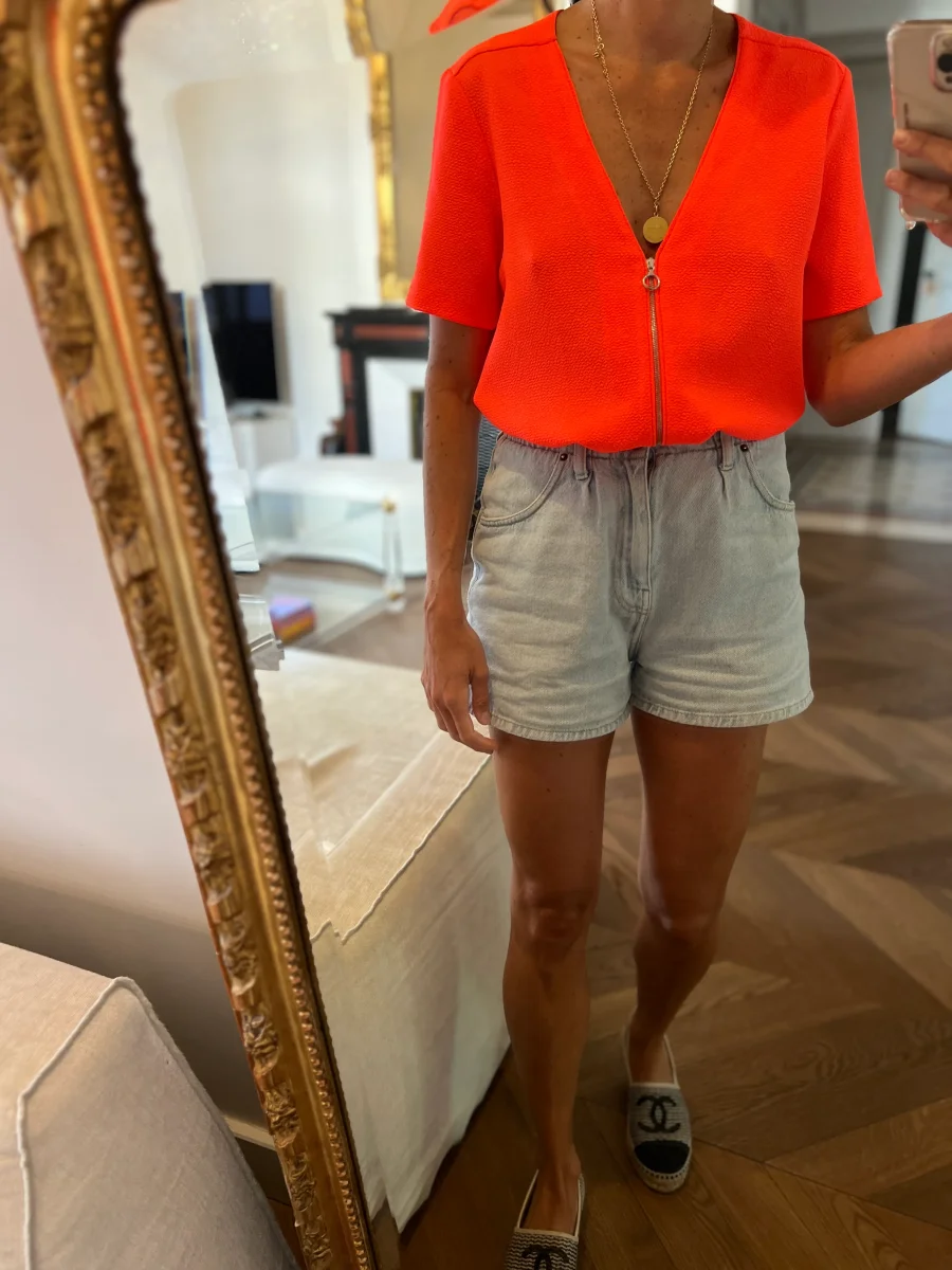 Top Claudie Pierlot orange fluo fermeture eclair – Image 3