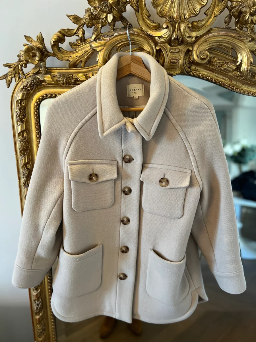 Manteau Sézane beige en laine à poches – Image 3