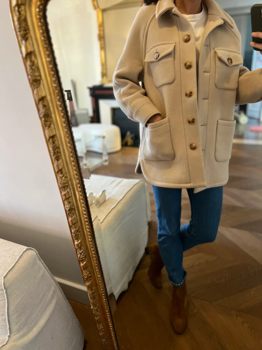 Manteau Sézane beige en laine à poches – Image 7