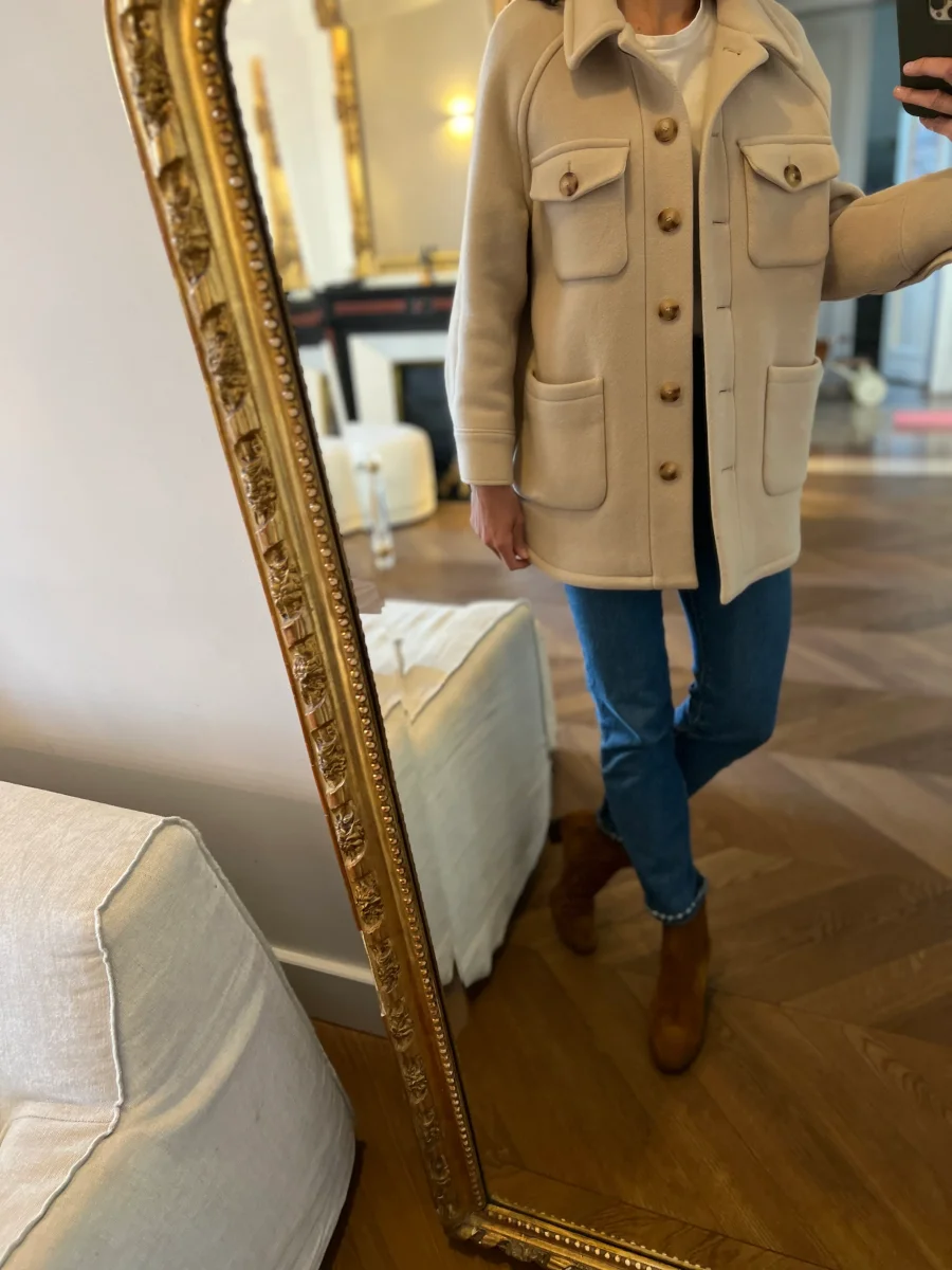 Manteau Sézane beige en laine à poches – Image 2