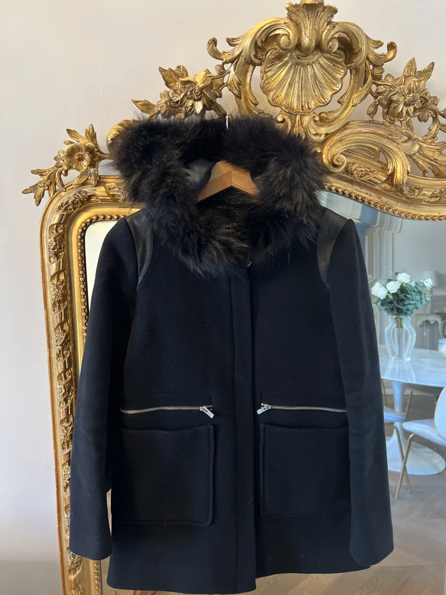 Manteau Maje Damoiselle en laine noire – Image 7