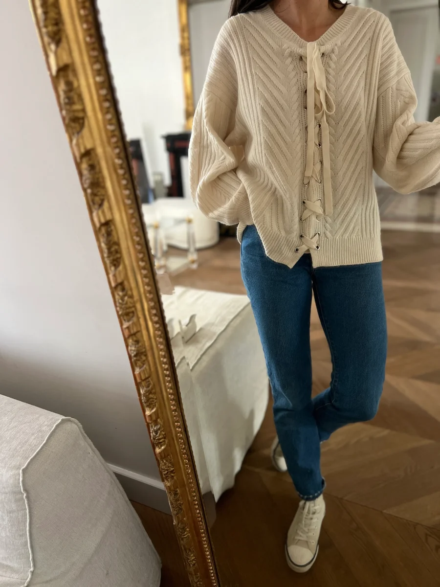 Pull Berenice Paris ecru à lacets – Image 3