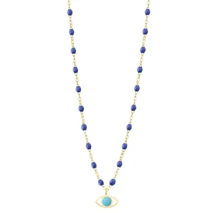 GigiClozeau - Collier Eye Classic bleuet, or rose, 42 cm