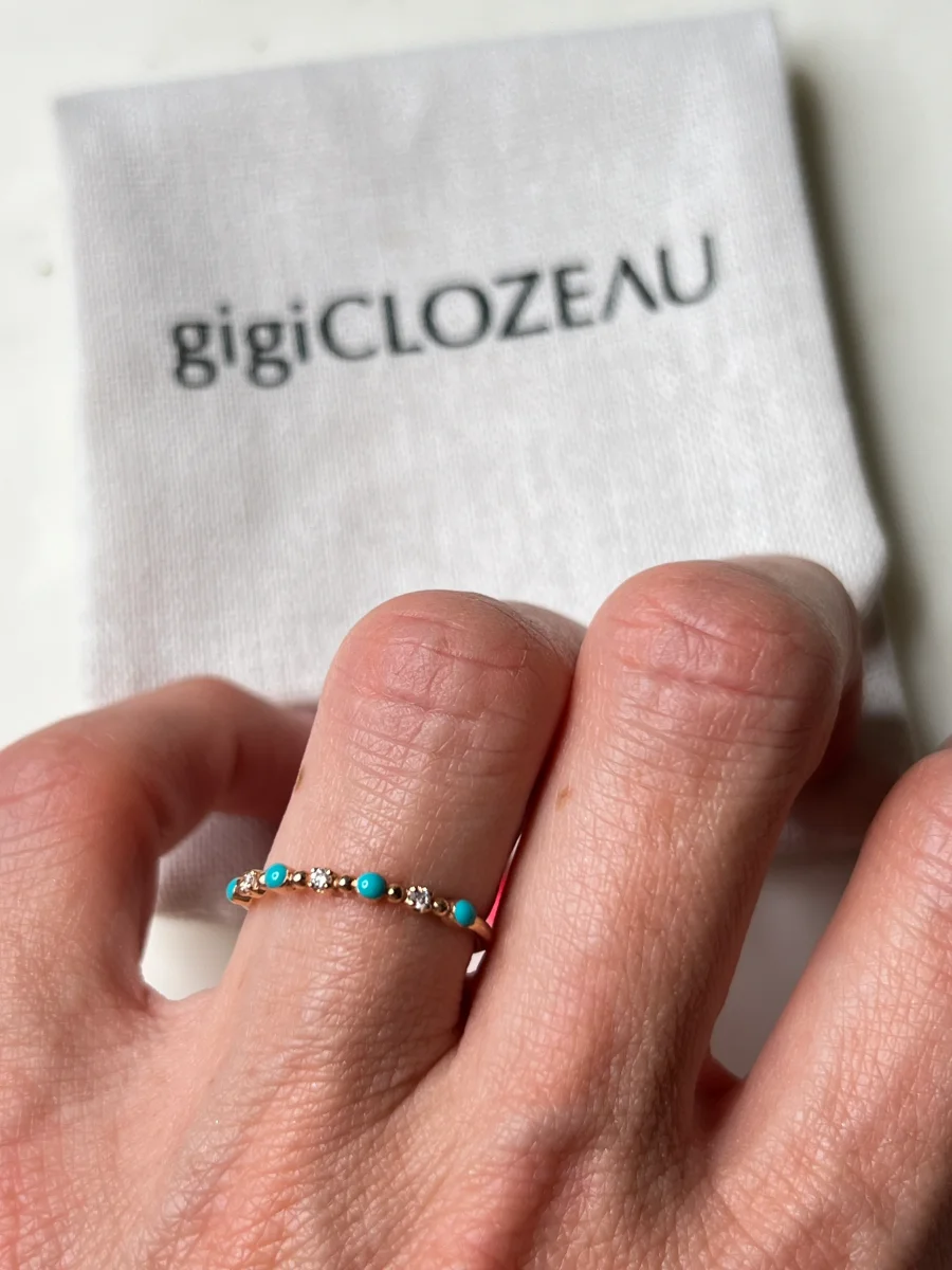 GigiClozeau - Bague turquoise Classique Gigi, 3 diamants, or rose – Image 7
