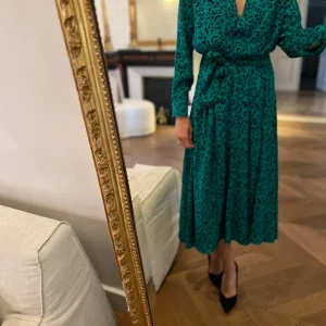 Robe Berenice verte à motifs bleus