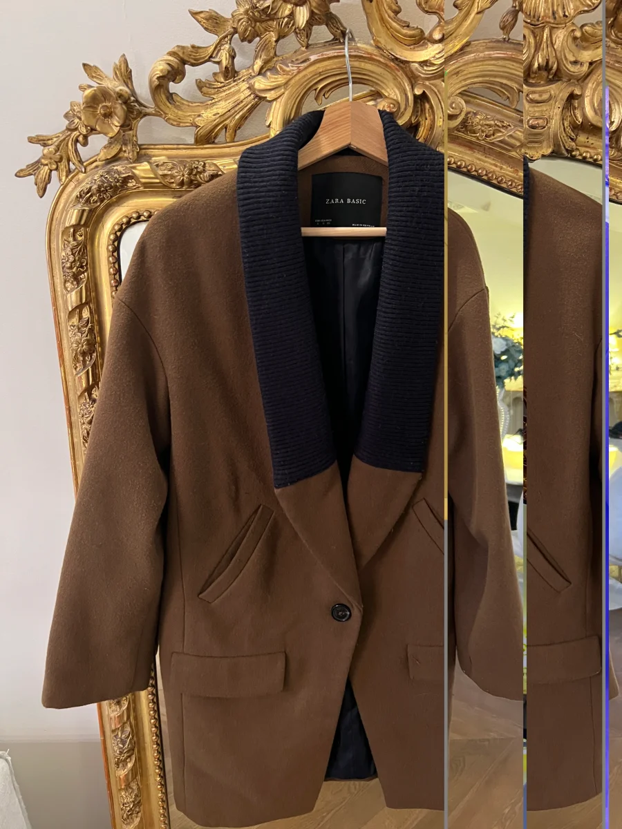 Zara - Manteau marron col laine – Image 7