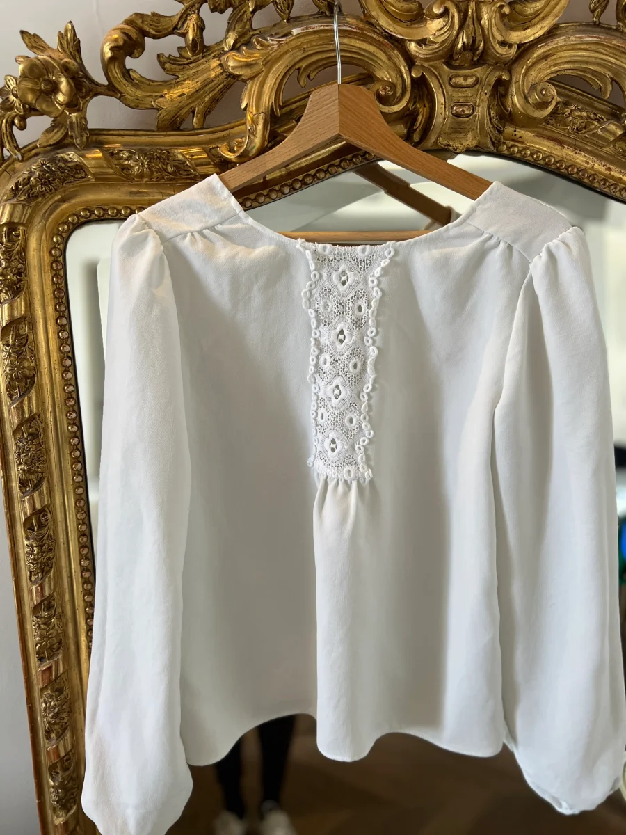 Blouse Sezane blanc decolleté crochet – Image 6